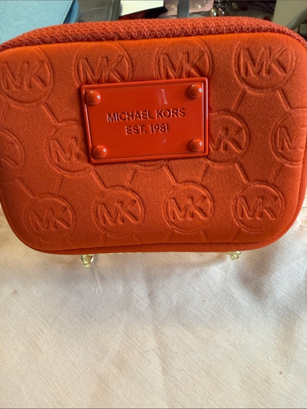 Michael Kors Orange Embossed MK Mini Crossbody